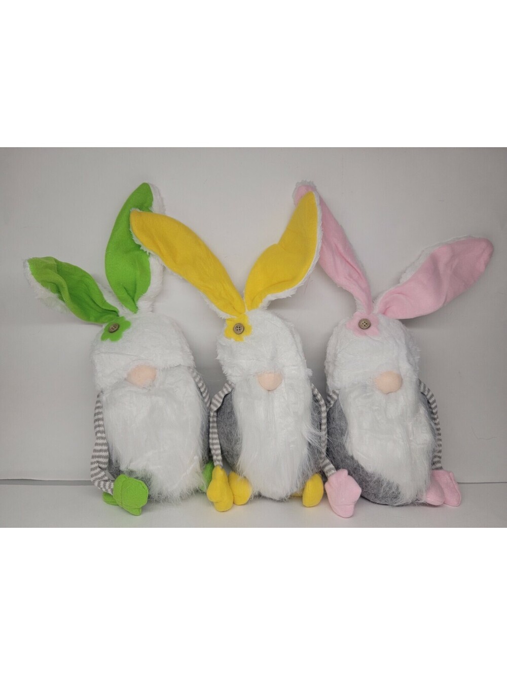 Set Of 3 Plush Easter Bunny stuffed Gnome Shelf Sitter Decor new